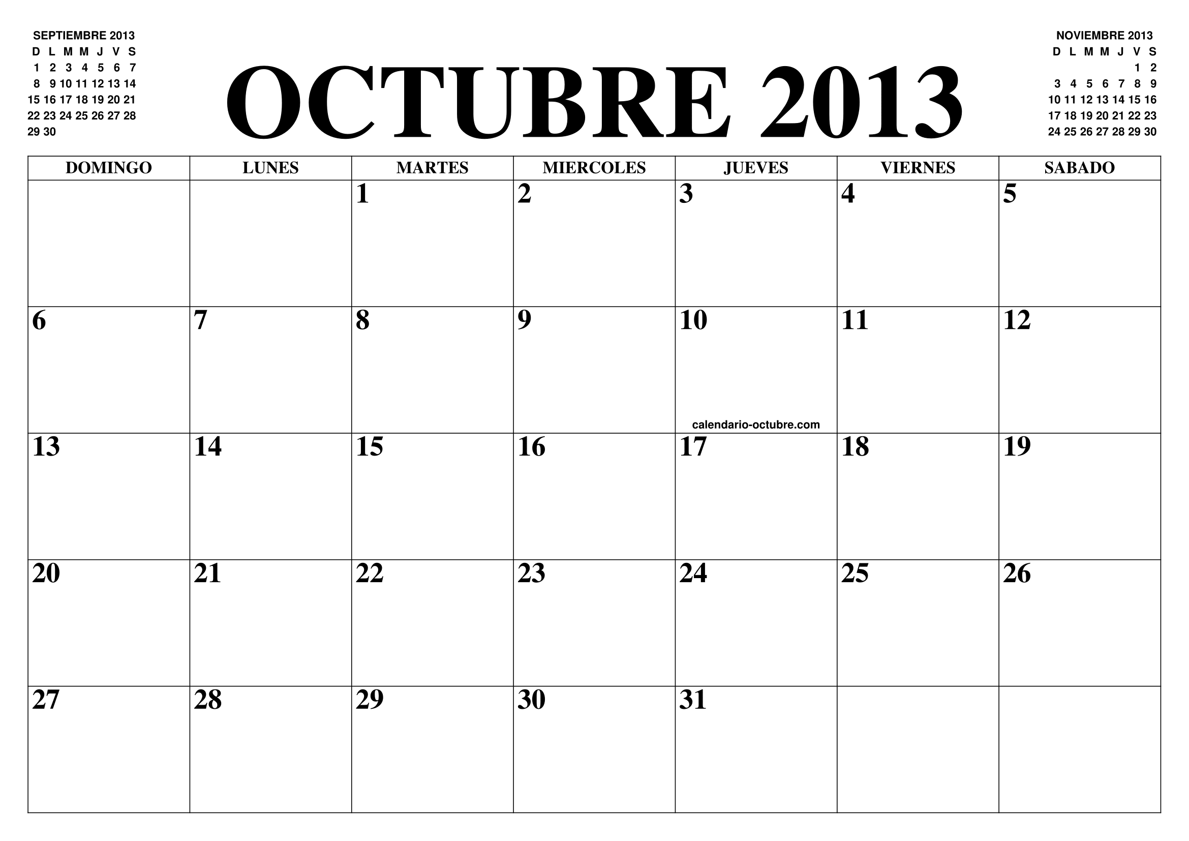 Calendario Octubre 2013 El Calendario Octubre Para Imprimir Gratis Mes Y Ano Agenda 5209