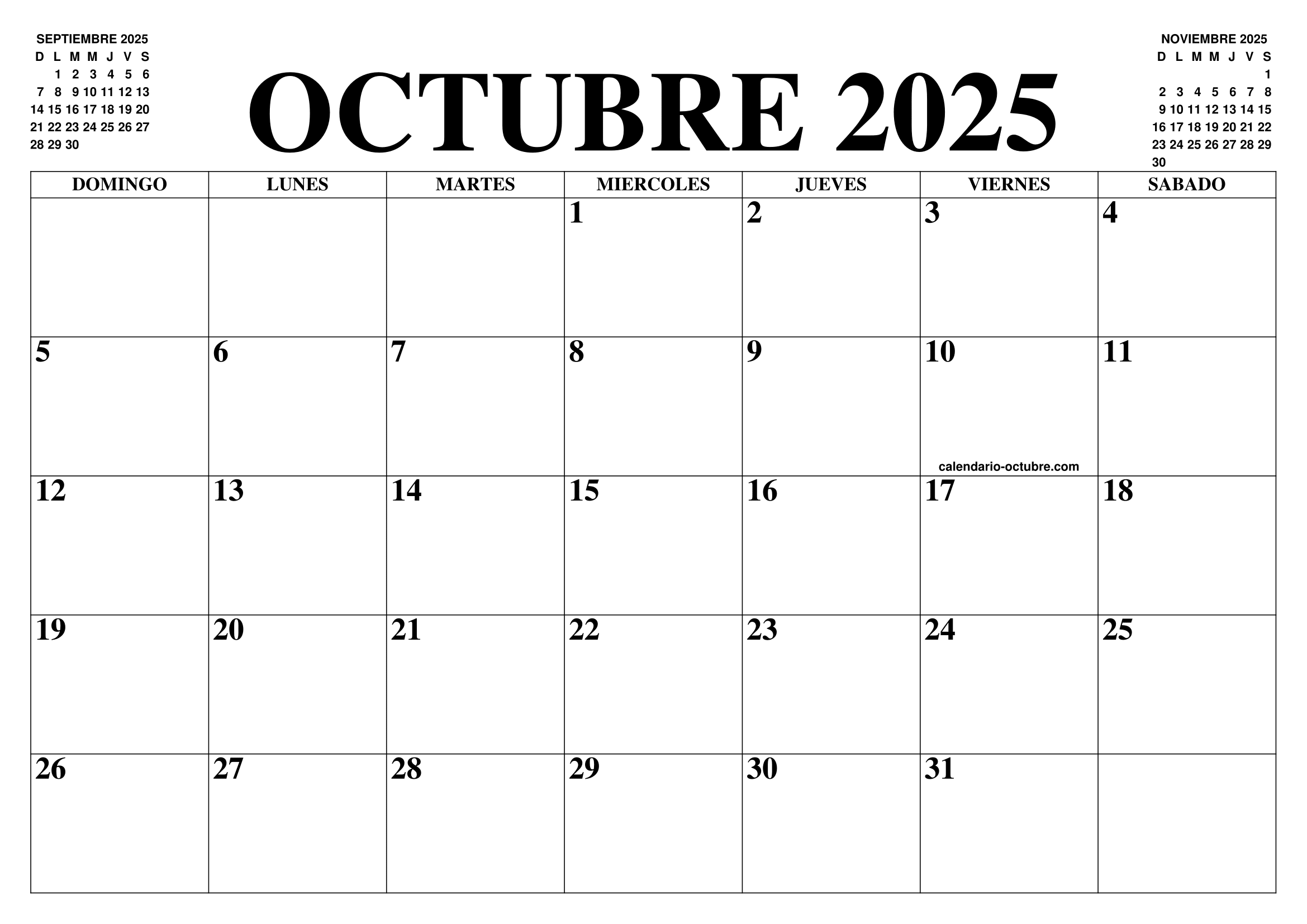 CALENDARIO OCTUBRE 2025 2025 EL CALENDARIO OCTUBRE 2025 2025 PARA